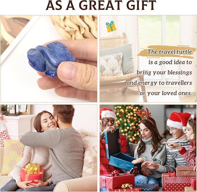 QINJIEJIE Blue Aventurine Crystal Travel Turtle Figurines for Travelers Best Travel Gifts for Women Men Healing Crystals Sea Turtle Lovers Office Desk Decor Good Luck Gifts for Traveling Abroad