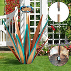 Large Tequila Rustic Sculpture, Rustic Metal Agave Plants for Outdoor, Home Decor Garden Yard Statue (Blue - L (W/Bird Feeder))