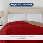 Martex Reversible Coverlet – Full Queen Size Quilt - Lightweight Full Size Bedding– Durable Queen Size Quilts for Bed – Soft - Easy Care Bedding – Khaki/Red