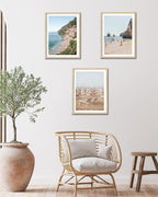 HesenDot Natural OAK Wood Framed Amalfi Coast Summer Wall Art,12x16in Italy Arienzo Beach Canvas Wall Print,Positano Swimming Poster Wall Decor for Living Room,Bedroom,Office Gallery Set of 1