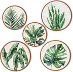 Qunclay 5 Pcs Wall Art Decor Wooden Living Room Wall Decor Bohemian Hanging Farmhouse Geometric 10'' and 8'' Aesthetic Wood Minimalist Posters for Bedroom(Leaves)