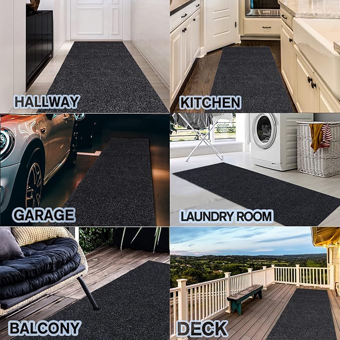 Custom Size Backed Non-Slip Area Rugs Runner, Easy Clean, Waterproof Runner Rugs for Hallway Entryway, Kitchen, Laundry, 2FT x 68FT, Black