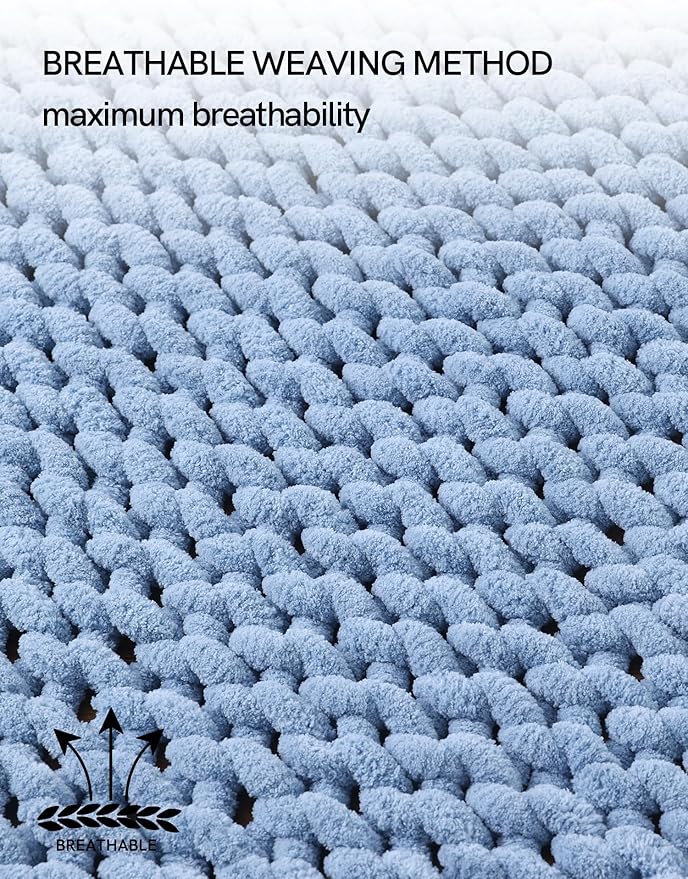 YnM Chunky Throw Blanket, Medium-Weight, Hand Knitted with Chenille Yarn, Skin Friendly, Ventilated and Breathable, Machine Washable, Home Décor Piece for Couch Sofa and Bed (Chambray Blue 50x60 Inch)