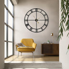 LEIKE 40 Inch Extra Large Modern Wall Clock, Oversize Rustic Round Nearly Silent Battery Operated, Black Metal Roman Numerals Wall Clocks for Living Room, Bedroom, Entrance Home Decor