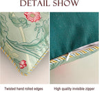 patdrea Designer Pack of 4 Throw Pillow Covers,French Vintage Rustic Linen with Green Floral Pattern Pillows Cover,Decorative Lumbar Square Pillowcases Cushion for Bed Living Room Outdoor Car