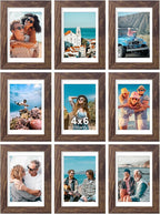 Vittanly 4x6 Picture Frames Set of 9, Shatter Resistant Plexiglass, Display 3.5x5 Pictures with Mat or 4x6 without Mat, Photo Frames for Wall or Tabletop, Engineered Wood, Brown
