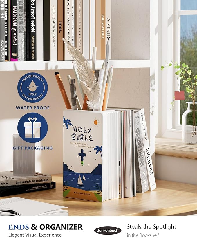 Bible Blessings Summer Flower Vase - Modern Ceramic Book-Shaped Vase for Flowers - Christian Desk Decor for Prayer Room, Dining Table, Coffee Table, Entryway Console, Religious Gifts(Blue Summer, XL)