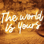 SYLHOME The World Is Yours Led Neon Light Sign Cool Bedroom Game Kids Room Wall Decor Sign Birthday Christmas Party Home Pub Club Bar Inspirational Light Up Sign USB 15.75"X8.46" Warm