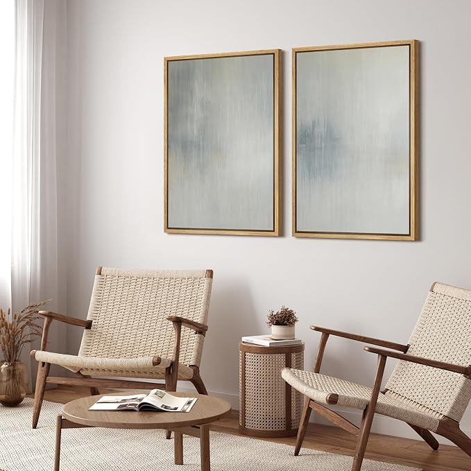 SIGNFORD Framed Canvas Print Wall Art Set Soft Gray and Blue Abstract Neutral Illustration Modern Art Decorative Nordic Nature for Living Room, Bedroom, Office - 16"x24"x2 Natural