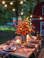 Beferr Fall Eucalyptus Stems Christmas Decor - 5Pcs 32" Tall Faux Eucalyptus Leaves Pumpkins Branches Autumn Thanksgiving Farmhouse Harvest Fireplace Table Centerpiece Home Decorations