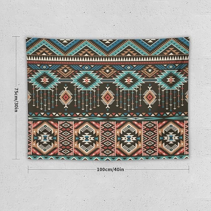 HZOHNAGO Aztec Tapestry Turquoise Blue and Brown and Native American Tribal Pattern Printed Wall Tapestry Wall Hanging for Bedroom Living Room Dorm 40" W x 30" H