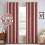 MIULEE 100% Blackout Linen Textured Curtains for Bedroom Solid Thermal Insulated Dusty Rose Grommet Room Darkening Curtains & Drapes Luxury Decor for Living Room Nursery 52 x 72 Inch (2 Panels)