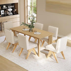 Mid Century Modern Farmhouse Dining Chairs Set of 6, Upholstered Armless Kitchen Chairs with Back and Wooden Legs, Linen Beige