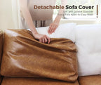 118.5" Faux Leather Modular Sectional Sofa with Storage Seat, Modern 6 Seater Couch Deep Seat with Removable Cover DIY Combination Brown