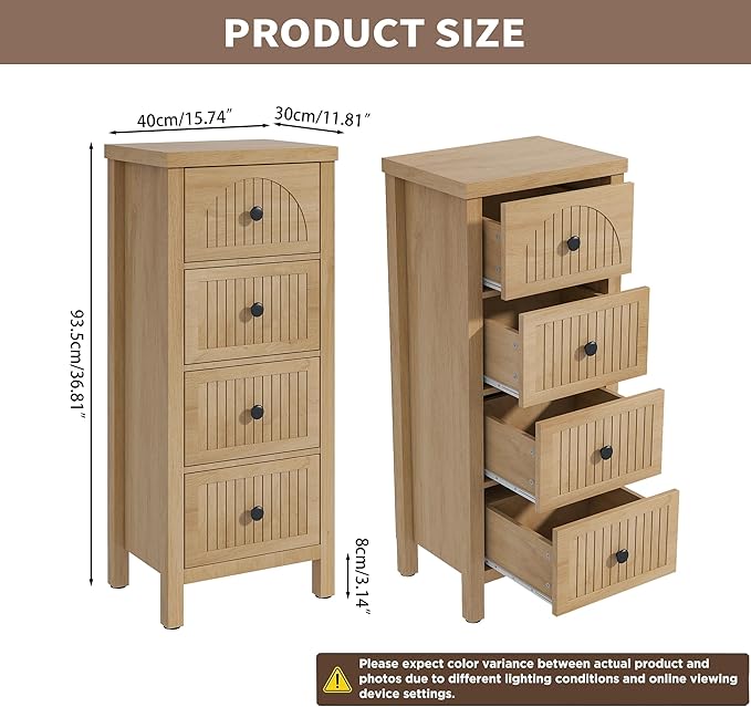 4 Drawer Dresser for Bedroom Set of 2, 36.81''Tall Modern Chest of Drawers with Fluted Panel, Wood Storage Dresser Organizer with Deep Drawers for Nursery Living Room Hallway (2, Wood Color)