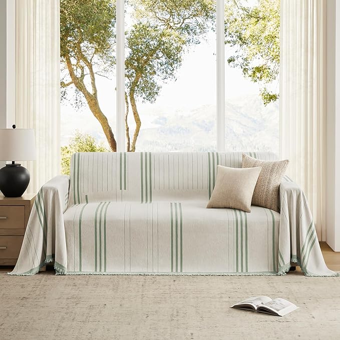 Boho Couch Cover Washable Sectional Couch Covers for Dogs Reversible Sofa Slipcover for 2 or 3 Cushion Couch Pet Friendly Furniture Protector (2# Sage Green, 91" x 118")