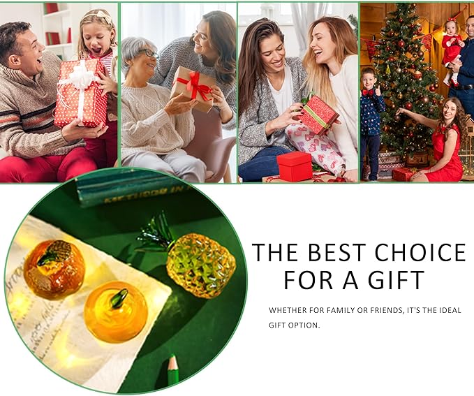 Set of 3 Glass Fruits Decor Pineapple Orange Pear Fruit Figurine Decorations as Collections for Home Wedding