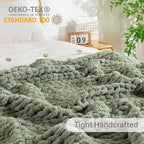 Chunky Knit Blanket Throw, 100% Hand Knit Throw Blanket Handmade Chenille Cable Knit Throw for Couch, Stylish Cozy Soft Rope Knot Crochet Blanket for Home Decor, Sage Green, 60x80 Inches