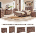 ACCOHOHO Farmhouse 6 Drawer Dresser for Bedroom, 52 Inch Wide Modern Dresser TV Stand with Large Drawers & Bar Handles, Rustic Wood Chest of Drawers for Bedroom, Living Room, Hallway, Brown