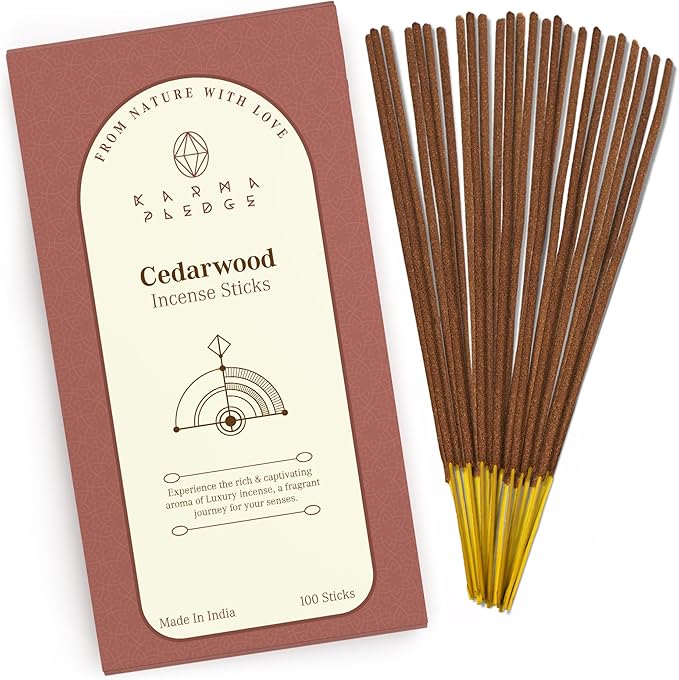 Cedarwood Incense Sticks, Organic Hand Dipped 100 Sticks with Natural Herbs & Aromatic Ingredients, Burn Time 45 to 60 Minutes, Incense for Positivity, Yoga, Meditation, Relaxation, Spiritual Gift