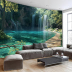 BSFHH Nature Tapestry Forest Tree Sea Cave Wall Hanging, Stream Through Rainforest Landscape Wall Art Tapestry for Bedroom Living room (Waterfall, 110" × 87", Unframed)