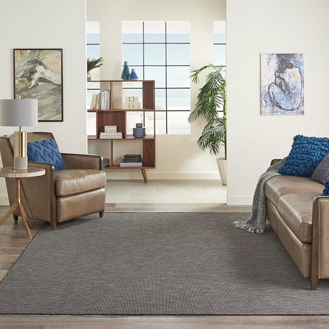 Nourison Positano Indoor-Outdoor Charcoal 9' x 12' Area Rug, Easy Cleaning, Non Shedding, Bed Room, Living Room, Dining Room, Backyard, Deck, Patio (9x12)