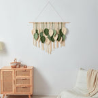 Macrame Wall Hanging Boho Wall Tapestry Handmade Woven Leaf Wall Decor Crochet Wall Art for Home Office Apartment (Green, 51.2" W x 34.3" L)