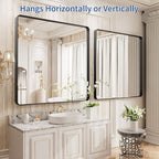 WEER 36X36 Inch Black Metal Framed Bathroom Mirror, Matte Black Bathroom Vanity Mirror, Rectangular Black Wall Mirror for Bathroom, Tempered Glass, Rounded Corner, Hangs Horizontal or Vertical