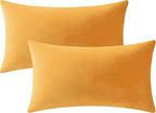 Couch Pillow Covers 12x20 Golden Yellow: 2 Pack Cozy Soft Velvet Rectangular Throw Pillow Cases for Farmhouse Home Decor
