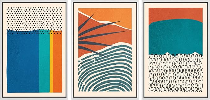 SIGNWIN Framed Canvas Print Wall Art Set Vibrant Tropical Palm Leaf Polygons Nature Wilderness Illustrations Modern Art Decorative Nordic Rustic for Living Room, Bedroom, Office - 16"x24"x3 White