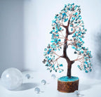 Crocon Turquoise Gemstone Tree Feng Shui Figurine Money Bonsai Good Luck Chakra Balancing Reiki Healing Crystals Decoration Ornament Sculpture Prosperity Table Decor Gift Size 10-12"""