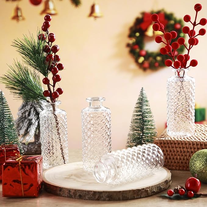 Honeydak Set of 24 Plastic Bud Vases, Vintage Decorative Mini Flower Vases Bulk for Table Centerpieces, Wedding Reception, Home Decor, Housewarming Gifts (Micro-Diamond)