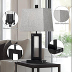 Touch Control Table Lamp Set of 2, Modern Black Bedside Lamps with USB C+A Ports & AC Outlet, 3 Way Dimmable Bedroom Lamps for Night Stands Bedroom Living Room,Nightstand Lamp