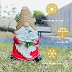 Outdoor Garden Gnomes Statue, Bee Flower Gnome Sculpture, with Solar LED Lights for Yard, Patio, Lawn Ornaments for Garden, Patio Gnome Gifts for Mom