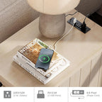 WAMPAT Beige End Table with Charging Station, Wooden Side Table with Storage Cabinet & Drawer, Elegant Nightstand with Power Outlets & USB Ports for Bedroom, Living Room