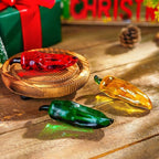 Set of 3 Glass Chili Miniature Figurines Fall Decorations for Home Crystal Fruits Vagetables Paperweights for Kitchen Tabletop Glass Christmas Centerpiece Decor