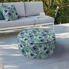 LVTXIII Indoor/Outdoor Inflatable Ottoman, D31 x H14 Inch Large Round Ottoman, All Weather Foot Rest Stool, Portable Footrest for Patio, Garden, Camping and Home - Blue Salmone Tropical