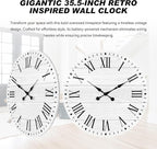 Large Wall Clock with Roman Numeral, 35” Shiplap Wall Clock Farmhouse Nearly Non-Ticking, Round Clock for Living Room Decor, Office, Bedroom, Entrance, White
