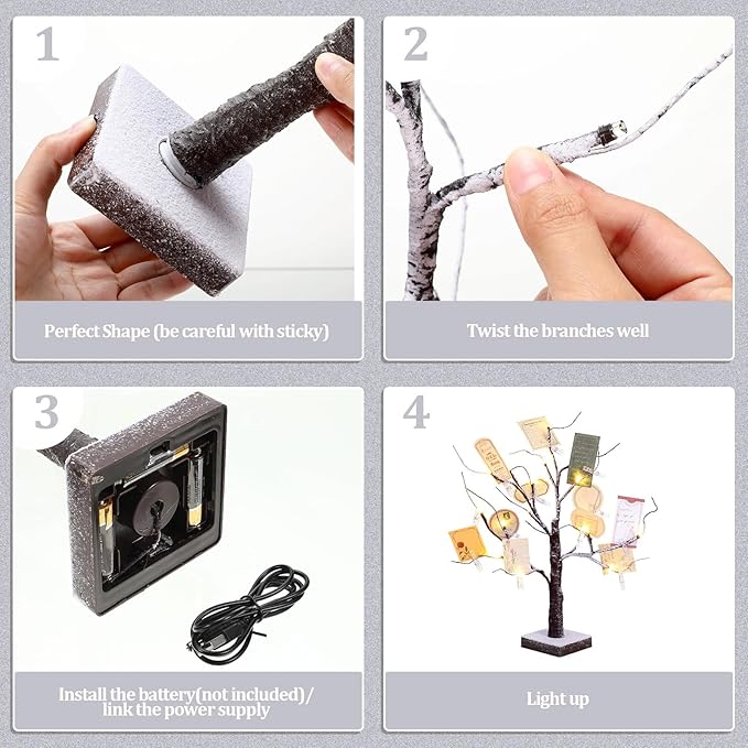 Coume Money Tree Gift Card Holder 1.5 ft Tabletop Display Tree with 72 LED Lights 15 Clear Clips Silver Display Birch Twig for Money Wedding Card Photo Birthday Fall Thanksgiving Halloween Christmas