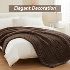 Chunky Knit Throw Blanket, 30''*40'' Knitted Throw Chenille Yarn for Bed Couch, Handmade Dark Brown Crochet Big Thick Blanket, Machine Washable Cute Comfy Blanket for Home Decor