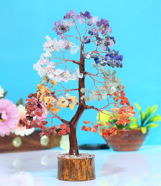 Crocon Seven Chakra Gemstone Tree Copper Wire Feng Shui Money Bonsai Good Luck Chakra Healing Crystals Home Decoration Ornament Figurine Wealth Prosperity Gift Size: 10-12"""