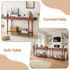 63”Console Table with 2 Drawers, Farmhouse Entryway Table with Fluted Panel & Storage Shelf,Narrow Long Behind Couch Tables Accent Sofa Table with Solid Wood Legs for Living Room Foyer Hallway(Walnut)
