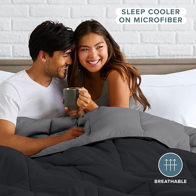 Bare Home Oversized King Comforter - Reversible Colors - Goose Down Alternative - Ultra-Soft - Premium 1800 Series - All Season Warmth - Bedding Comforter (Oversized King, Black/Grey)