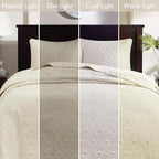 Madison Park Quebec King Size Quilt Bedding Set - Ivory , Damask – 3 Piece Bedding Quilt Coverlets – Ultra Soft Microfiber Bed Quilts Quilted Coverlet