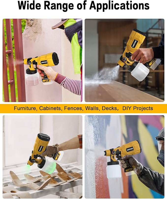 200W Cordless Airless Paint Sprayer for Dewalt 20V MAX Battery, Electric HVLP Spray Paint Gun with 1200ML Container, 4 Copper Nozzles,3 Patterns for Fence, Cabinets, Wall etc. (Battery Not Included)