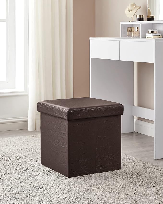 SONGMICS MAZIE Collection - 15 Inches Ottoman with Storage, Footstool, Storage Ottoman, Load 660 lb, for Dorm, Living Room, Bedroom, Synthetic Leather, Brown ULSF10B
