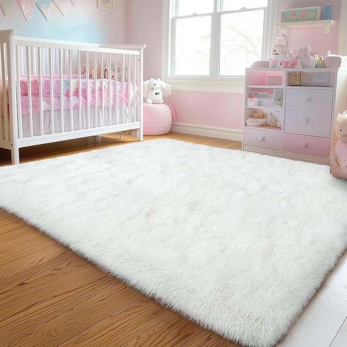 9x12 Large Area Rugs for Living Room, Ultra Fluffy Plush Rug for Living Room Bedroom, Thick Fluffy Carpet for Girls Boys Kids Room, Non Slip Dorm Rug for Home Decor Aesthetic, Cream White