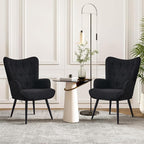 Furnimart Mid-Century Modern Accent Chairs Set of 2, Black Sherpa Wingback Reading Chairs with High Backrest, Armchair for Living Room, Bedroom, Waiting Room