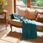 lifein Throw Blanket for Couch, Soft Boho Decor Bed Throw,Cozy Teal Knitted Chenille Small Farmhouse Lightweight Throw for Spring(Teal,50 * 60")