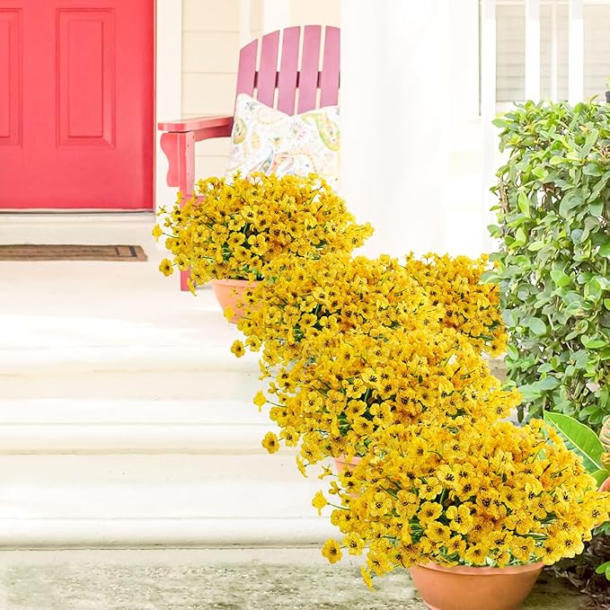Uieke 72 Bundles Artificial Flowers for Outdoors UV Resistant No Fade Yellow Fake Flowers for Outside Home Garden Porch Window Box Home Spring Summer Décor (Yellow)
